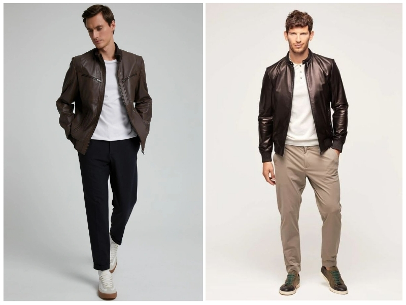 phối đồ với áo da nam