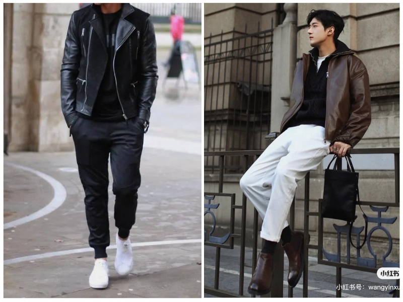 phối đồ với áo da nam