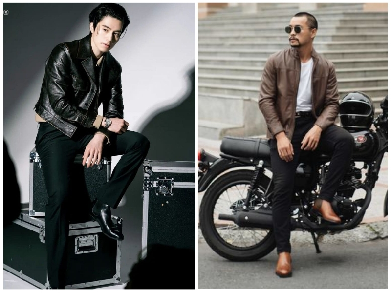 mix áo da với giày da