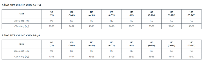 size quần jean trẻ em canifa