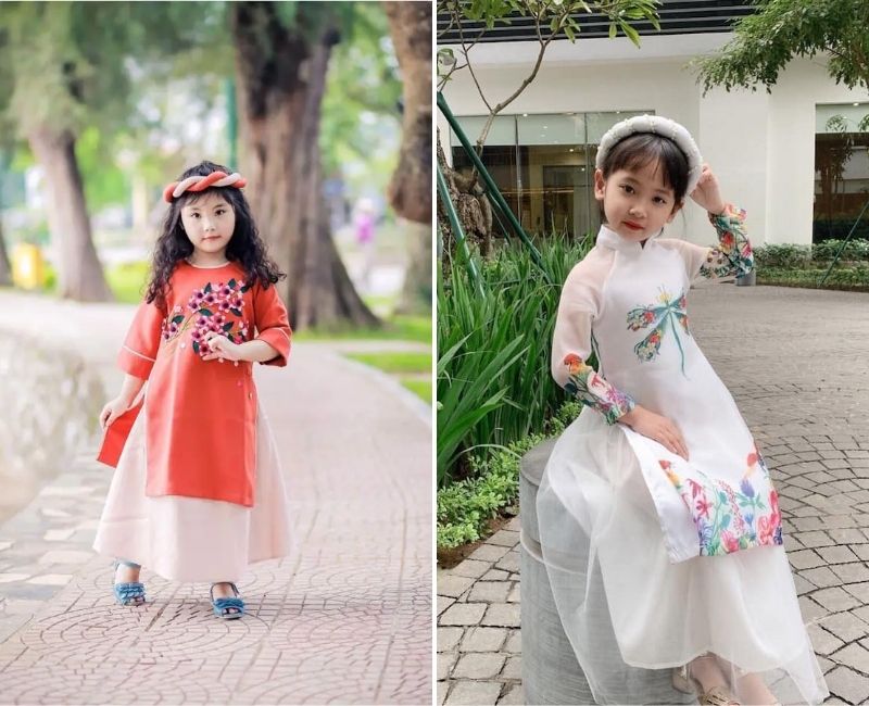 phối áo dài cách tân với chân váy bé gái