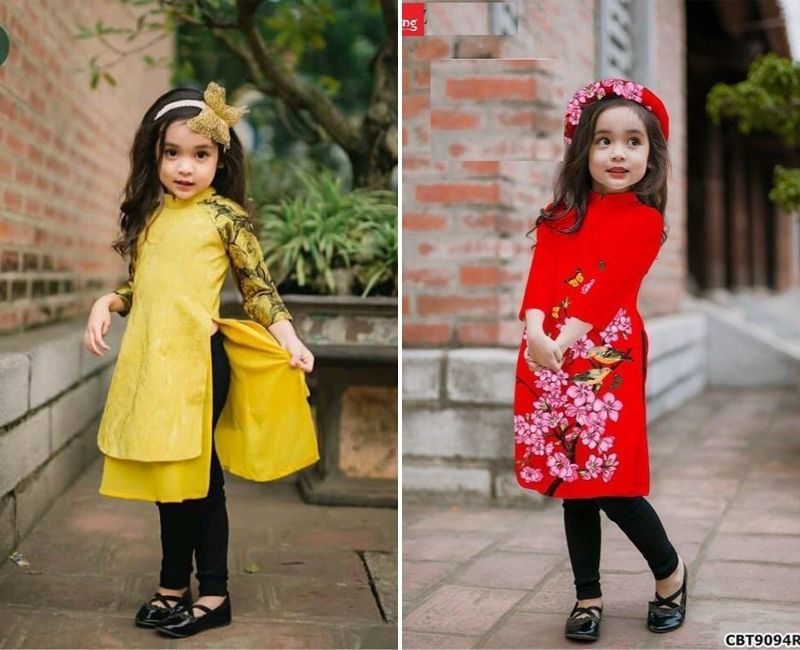 phối đồ với áo dài cách tân và quần legging cho bé gái