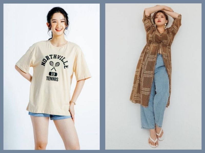 vai rộng bắp tay to mặc áo, váy oversized