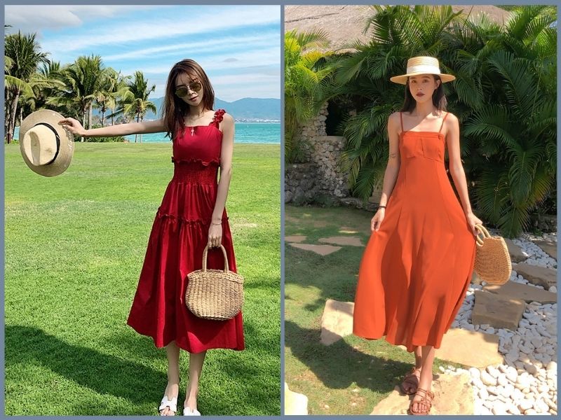 lùn đầm maxi đi biển cho người thấp