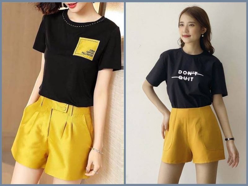 Áo thun đen mặc với quần màu gì nữ