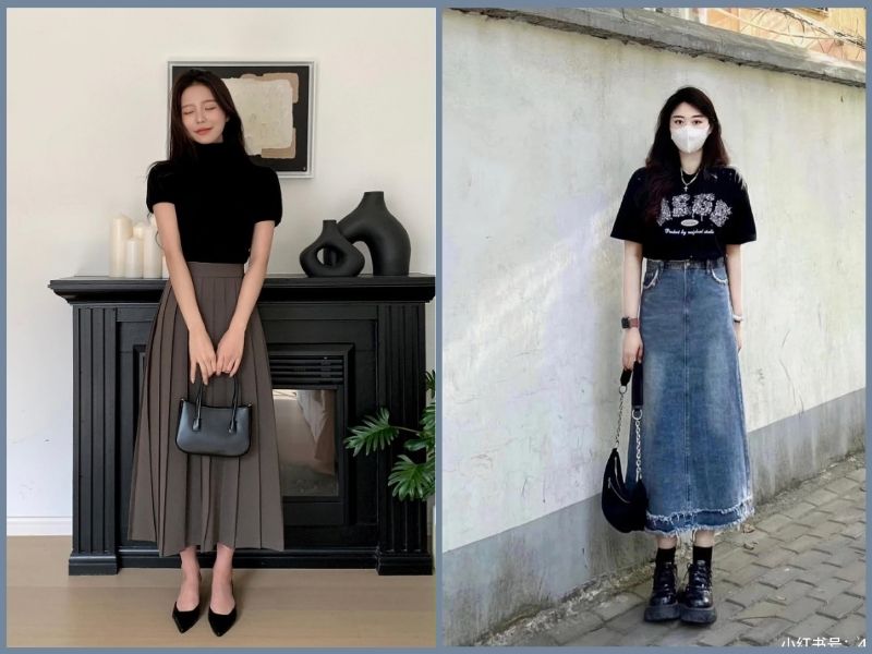 Áo thun đen mặc với quần màu gì nữ