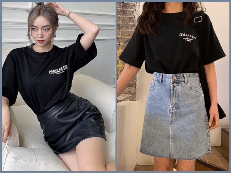 Áo thun đen mặc với quần màu gì nữ