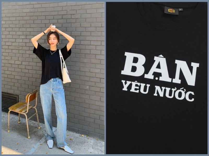 Áo thun đen mặc với quần màu gì nữ