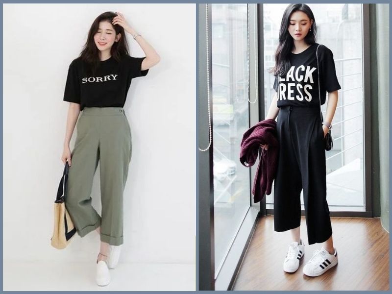 Áo thun đen mặc với quần màu gì nữ
