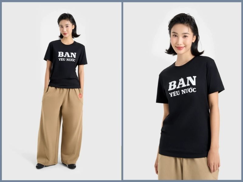 Áo thun đen mặc với quần màu gì nữ