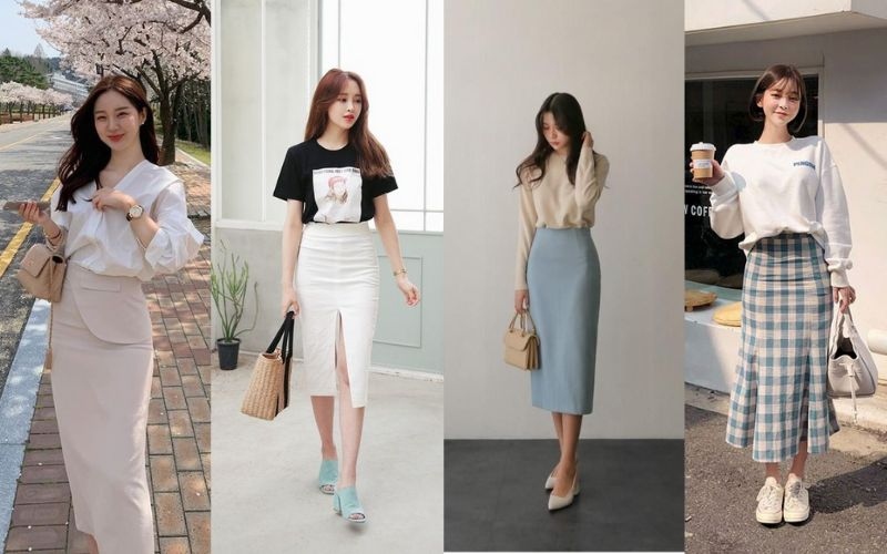 Áo phông oversize kết hợp chân váy 