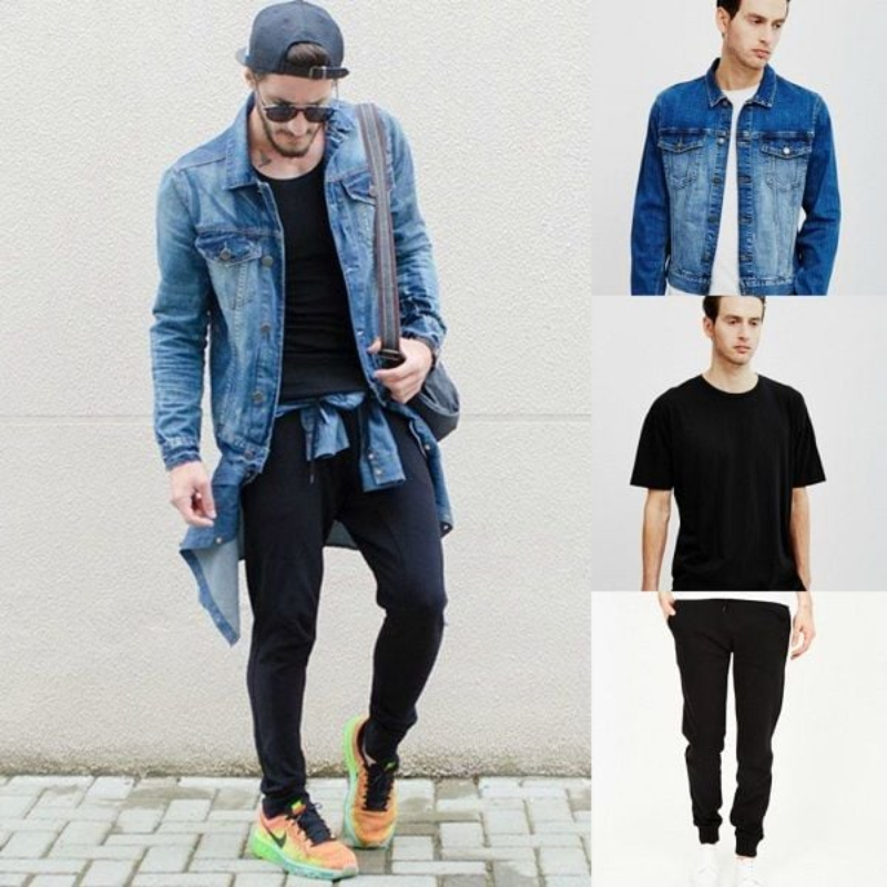 Phối quần Jogger nam với áo khoác denim