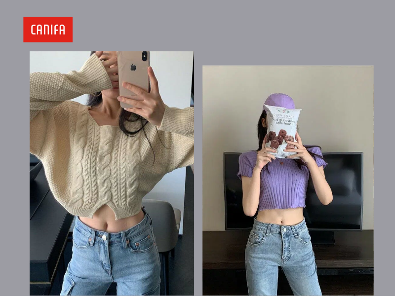 phối đồ với áo len croptop