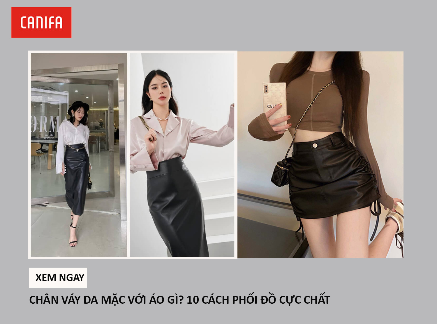 chân váy da mặc với áo gì