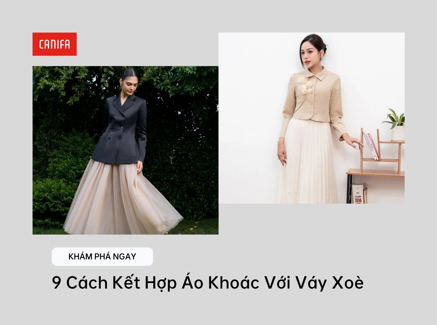 kết hợp áo khoác với váy xoè