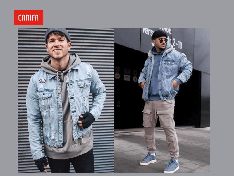 cách phối đồ với áo hoodie nam cùng áo khoác denim