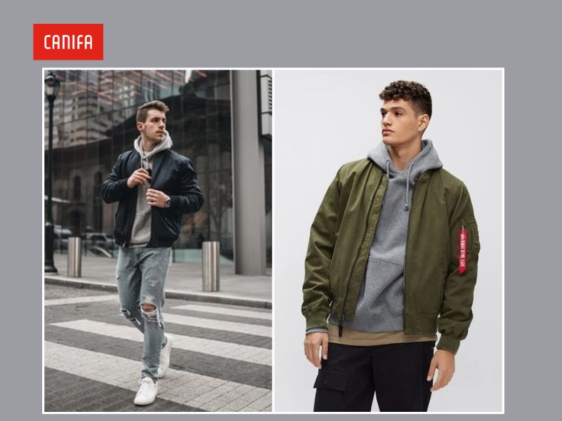 phối áo hoodie nam cùng áo da và áo bomber