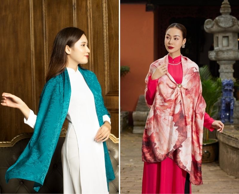 áo khoác mặc với áo dài mặc áo dài và choàng khăn