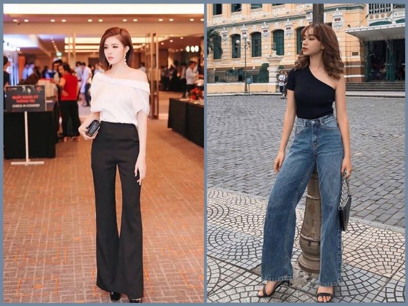 quần ống loe mặc với áo gì