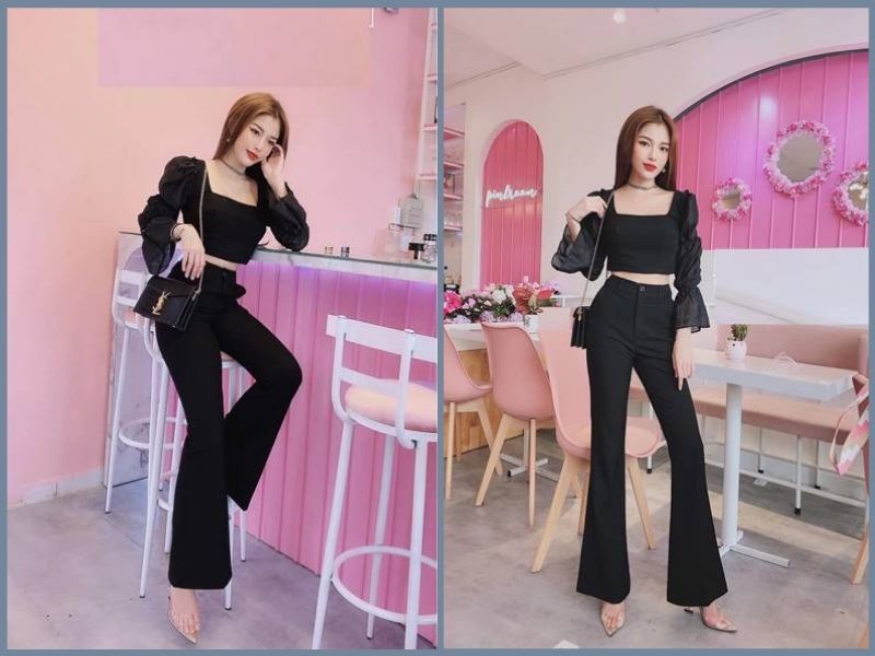 quần ống loe mặc với áo gì