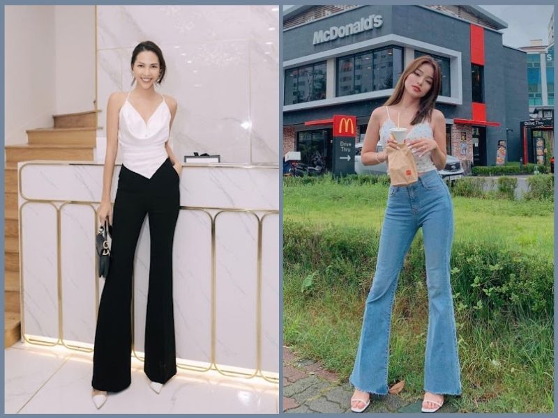 quần ống loe mặc với áo gì