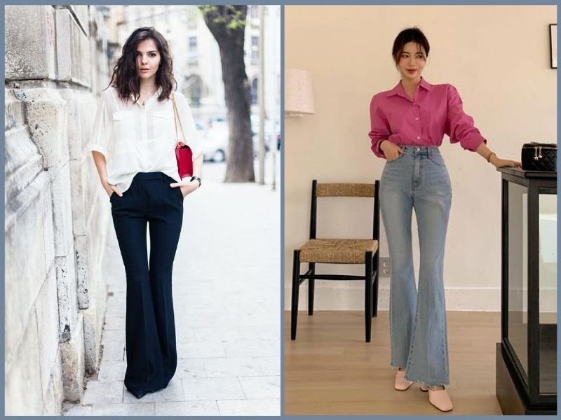 quần ống loe mặc với áo gì