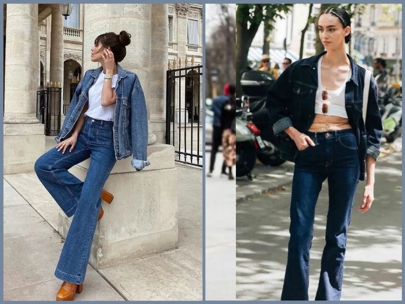 quần ống loe mặc với áo gì