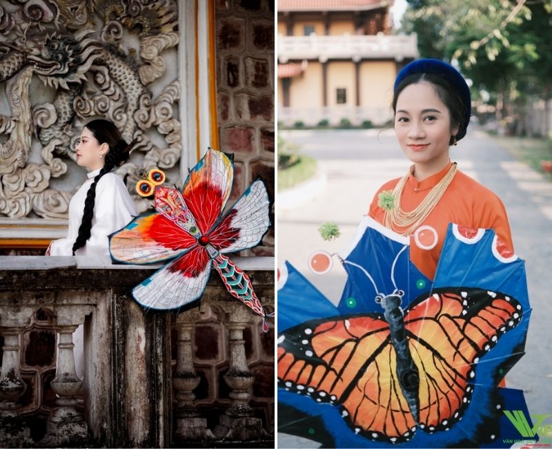 chụp ảnh áo dài với lọng bướm