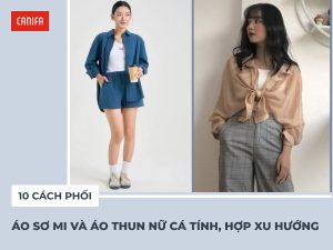 phối áo sơ mi và áo thun nữ