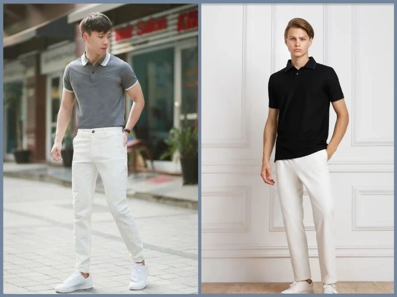 quần trắng nam phối với áo gì