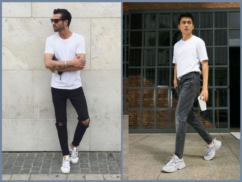 cách phối quần jean áo thun nam