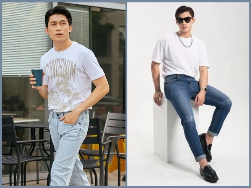 cách phối quần jean áo thun nam