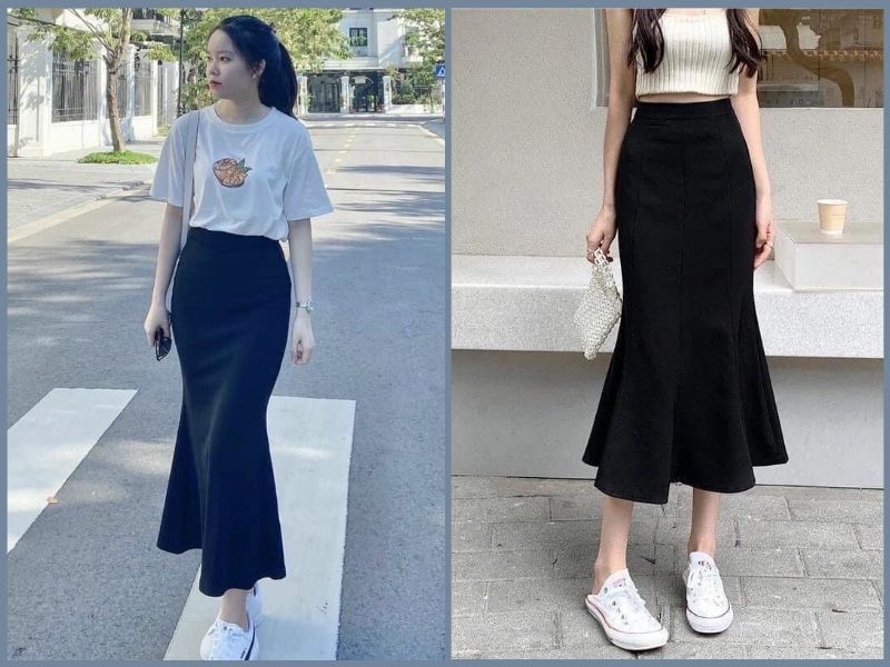 chân váy dài cho người lùn