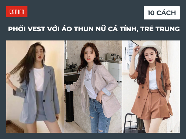 phối vest với áo thun nữ