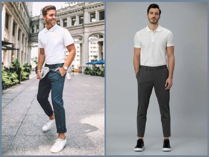 áo polo trắng phối quần gì