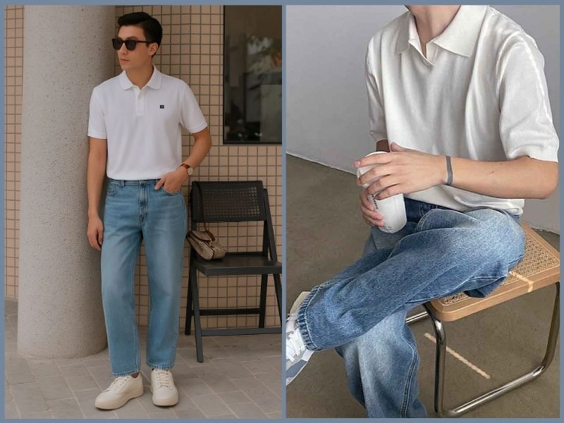 áo polo trắng nam phối với quần gì