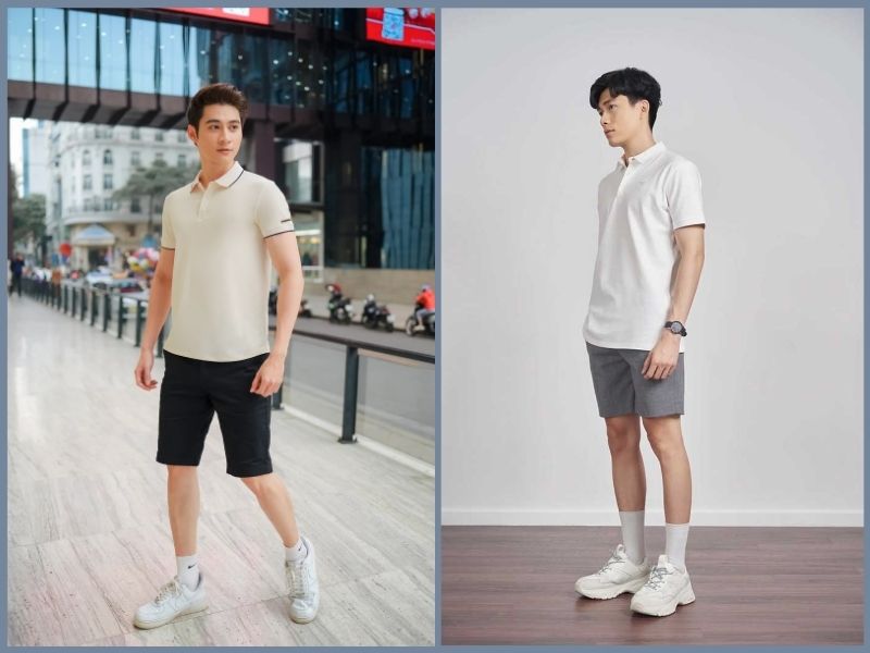 phối đồ với áo polo trắng nam