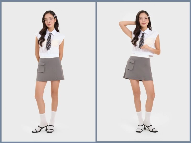 cách phối đồ với chân váy chữ A ngắn