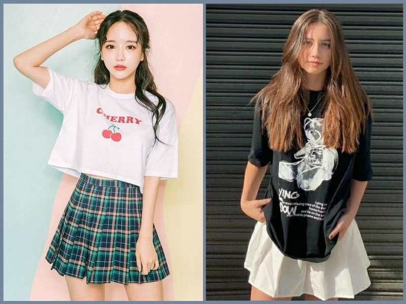 phối đồ với chân váy xếp ly ngắn