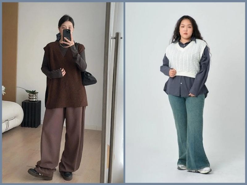 phối đồ với quần ống rộng cho người mập