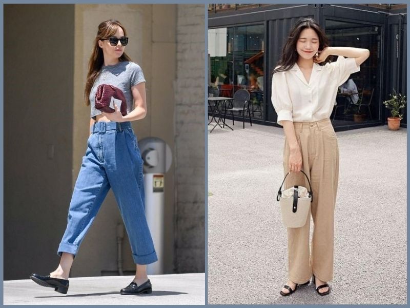 cách phối quần ống rộng cho người lùn