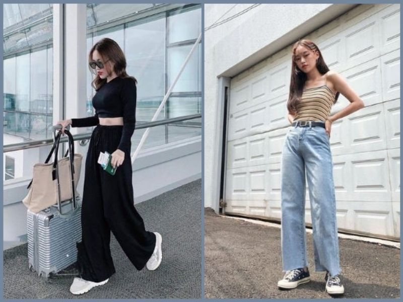 cách phối đồ với quần ống rộng cho người lùn