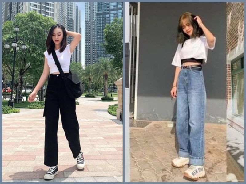 phối quần ống rộng cho người lùn