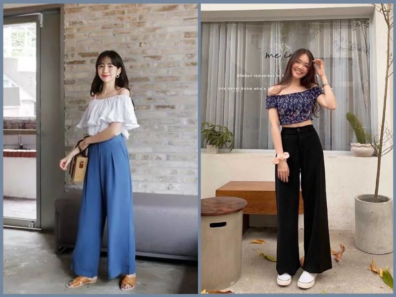 cách phối đồ với quần ống rộng cho người lùn