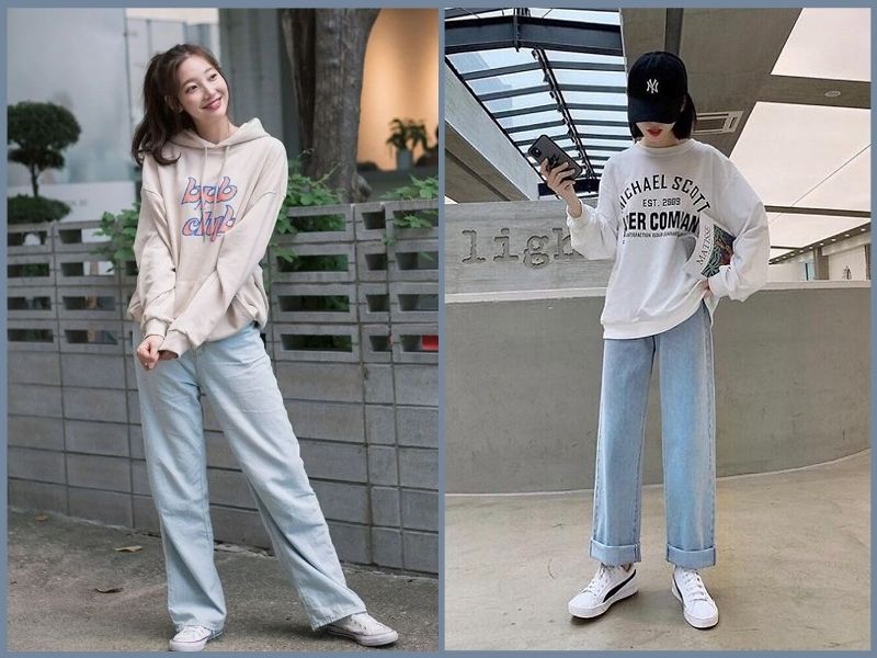 cách phối đồ với quần ống rộng cho người lùn