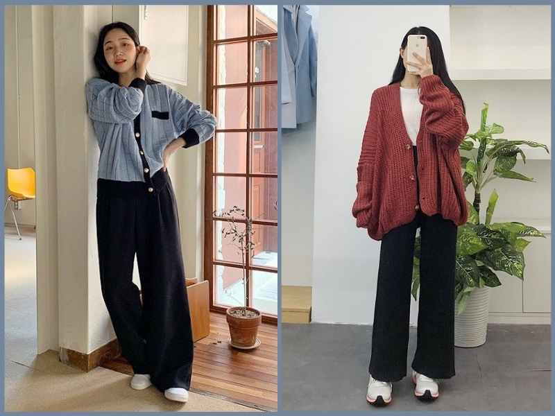 cách phối đồ với quần ống rộng đen