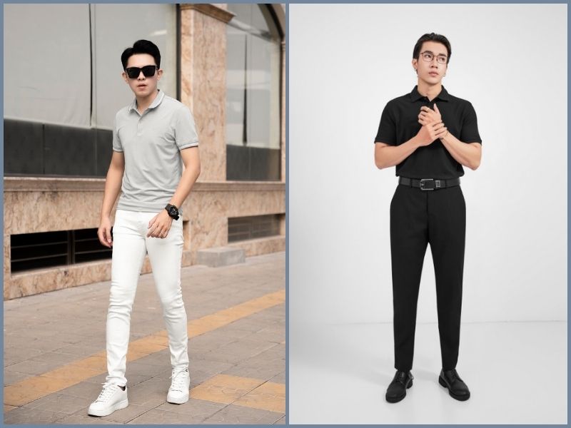 quần tây phối áo polo quần âu áo polo