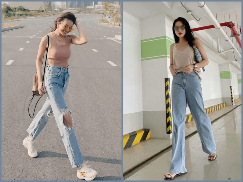 phối đồ với áo ba lỗ nữ dài