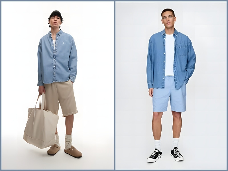 mix áo sơ mi với quần short nam