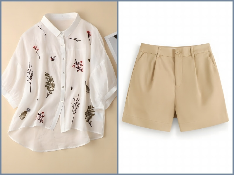 cách phối quần short với áo sơ mi nữ